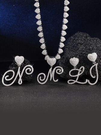 Initial Pendant Necklaces Alphabet Pendant Miami  Link Chain Necklace For Women Hip Hop Iced Out Letter Chain With Pendant Jewelry Gift