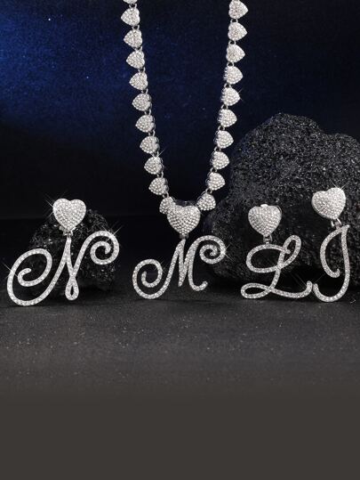 Initial Pendant Necklaces Alphabet Pendant Miami  Link Chain Necklace For Women Hip Hop Iced Out Letter Chain With Pendant Jewelry Gift