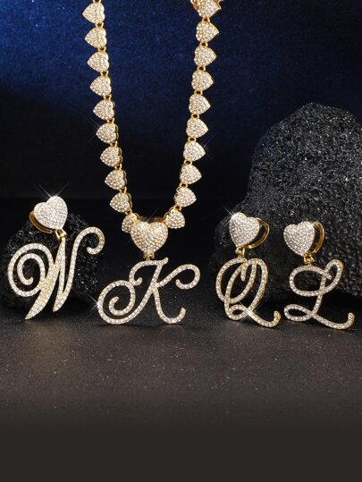 字母吊坠项链，迈阿密链条项链，女士嘻哈水钻字母吊坠项链，珠宝礼品