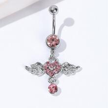 1pc Women's Sexy & Sweet Heart & Wing Design Pink Rhinestone Belly Ring - Silver - View 2