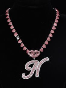Cadena de eslabones Iced Out para hombres y mujeres, Collares de cadena de letra de Hip Hop, Colgantes de encantos de boca de labios Joyas Regalos para chicas - Plateado - Ver 6