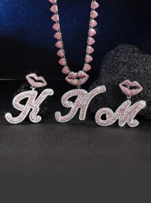 Cadena de eslabones Iced Out para hombres y mujeres, Collares de cadena de letra de Hip Hop, Colgantes de encantos de boca de labios Joyas Regalos para chicas - Plateado - Ver 3