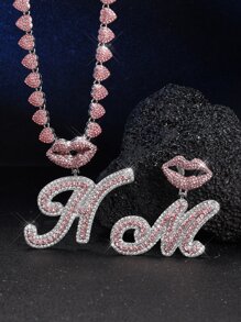 Cadena de eslabones Iced Out para hombres y mujeres, Collares de cadena de letra de Hip Hop, Colgantes de encantos de boca de labios Joyas Regalos para chicas - Plateado - Ver 4