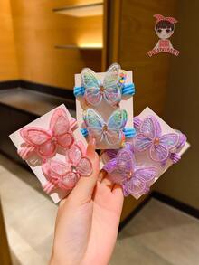 6pcs Girls' Candy-colored Butterfly Hair Ties And Towel Rings - Multicolor - View 2