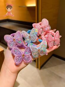 6pcs Girls' Candy-colored Butterfly Hair Ties And Towel Rings - Multicolor - View 5