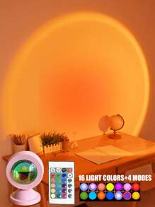 1pc 16 Color/Sunset Red Light Changeable USB Power Sunset Projection Light,With Remote/USB Power ,4 Modes Rgb Sunrise Sunset Lamp, Led Night Light Projector For Photography/Selfie Party,Home,Living Room, Bedroom,Camping,Wedding,Decor, Gifts For Women,Girls,Friends,Family