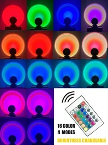 1pc 16 Color/Sunset Red Light Changeable USB Power Sunset Projection Light,With Remote/USB Power ,4 Modes Rgb Sunrise Sunset Lamp, Led Night Light Projector For Photography/Selfie Party,Home,Living Room, Bedroom,Camping,Wedding,Decor, Gifts For Women,Girls,Friends,Family
