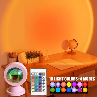 1 đèn chiếu hình hoàng hôn/bình minh đỏ đổi màu 16 màu, dùng nguồn USB, có điều khiển từ xa/cấp nguồn USB, 4 chế độ ánh sáng RGB bình minh và hoàng hôn, đèn ngủ LED chiếu hình, thích hợp cho chụp ảnh/tiệc selfie, nhà cửa, phòng khách, phòng ngủ, cắm trại, đám cưới, trang trí, món quà tuyệt vời cho phụ nữ, bé gái, bạn bè, gia đình để tạo ánh sáng dịu nhẹ.