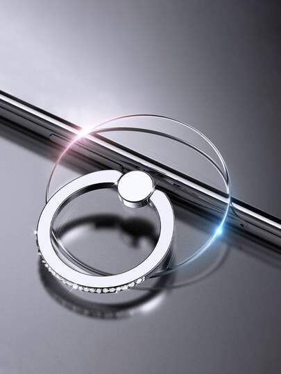 1piece Clear Decor Rhinestone Phone Ring Holder, Round Finger Ring Bracket Metal Finger Ring Buckle 360 Degrees Rotating Desktop Mobile Phone Universal Bracket