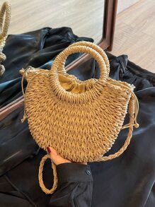 Minimalist Small,Women Bags For Vacation,Holiday,Straw Purse,Straw Beach Bag,Beach Necessities,Beach Essentials,Beach Stuff & Summer Essentials, Best Women Bag For Beach Vibes, Wicker Bag - Khaki - View 4