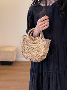Minimalist Small,Women Bags For Vacation,Holiday,Straw Purse,Straw Beach Bag,Beach Necessities,Beach Essentials,Beach Stuff & Summer Essentials, Best Women Bag For Beach Vibes, Wicker Bag - Khaki - View 10