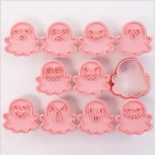 10pcs/set Cartoon Ghost Shaped Biscuit Mold, Food Contact Material 3d Cookie Cutter Press Tool For Cake Decorating & Baking - Pink - View 4