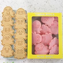 10pcs/set Cartoon Ghost Shaped Biscuit Mold, Food Contact Material 3d Cookie Cutter Press Tool For Cake Decorating & Baking - Pink - View 7