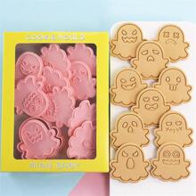 10pcs/set Cartoon Ghost Shaped Biscuit Mold, Food Contact Material 3d Cookie Cutter Press Tool For Cake Decorating & Baking - Pink - View 5
