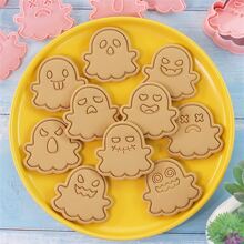 10pcs/set Cartoon Ghost Shaped Biscuit Mold, Food Contact Material 3d Cookie Cutter Press Tool For Cake Decorating & Baking - Pink - View 6