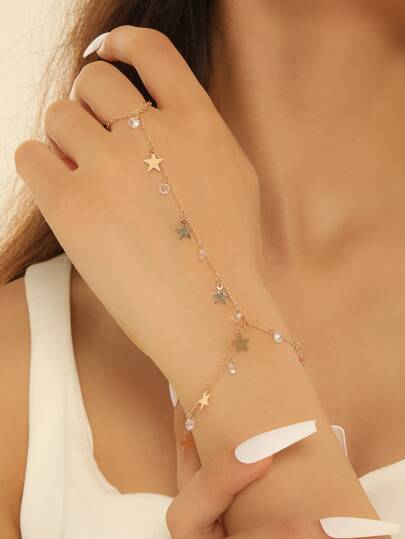 1pc Beads Connecting Finger Bangle For Women Girls Gifts Sexy Bohemia Double Layer Chain Bracelets Friend Party Hand Jewelry