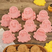 10pcs/set Cartoon Ghost Shaped Biscuit Mold, Food Contact Material 3d Cookie Cutter Press Tool For Cake Decorating & Baking - Pink - View 8