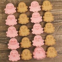 10pcs/set Cartoon Ghost Shaped Biscuit Mold, Food Contact Material 3d Cookie Cutter Press Tool For Cake Decorating & Baking - Pink - View 10