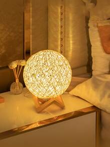 Usb Creative Rattan Ball Net Light In Moon Shape For Atmosphere Decoration - Yellow - View 1