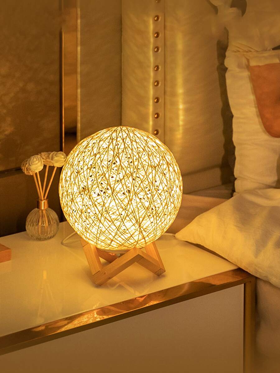 Usb Creative Rattan Ball Net Light In Moon Shape For Atmosphere Decoration - Yellow - View 1