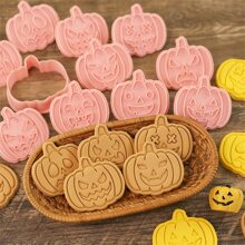 Set de 10 moldes para galletas de Halloween en forma de calabaza y expresiones divertidas, para fondant, galletas, bizcochos, pasteles y decoración de pasteles