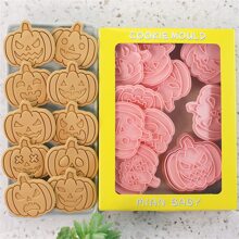 Set de 10 moldes para galletas de Halloween en forma de calabaza y expresiones divertidas, para fondant, galletas, bizcochos, pasteles y decoración de pasteles