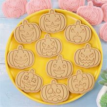 Set de 10 moldes para galletas de Halloween en forma de calabaza y expresiones divertidas, para fondant, galletas, bizcochos, pasteles y decoración de pasteles