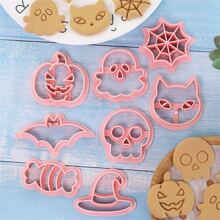 8pcs Halloween Skeleton Cookie Cutter Set, Cartoon Pumpkin Bread & Pastry Baking Mold Halloween Halloween Decor Halloween Decorations Halloween Home Halloween Party Halloween Party - Pink - View 5