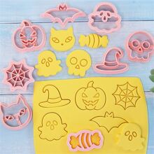 8pcs Halloween Skeleton Cookie Cutter Set, Cartoon Pumpkin Bread & Pastry Baking Mold Halloween Halloween Decor Halloween Decorations Halloween Home Halloween Party Halloween Party - Pink - View 7