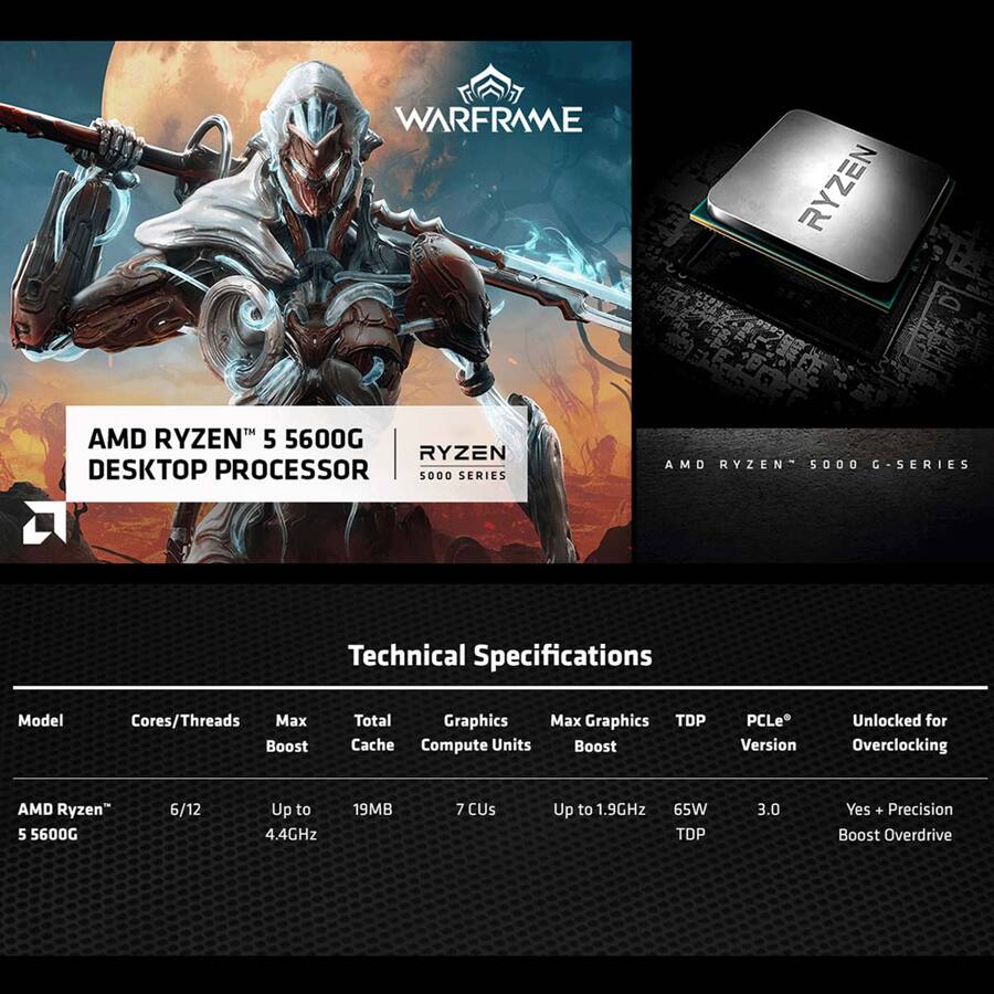 AMD RyzenTM 5 5600G 6Core, 12Thread Gaming Desktop CPU Processor, Without Heat Sink Fan, For