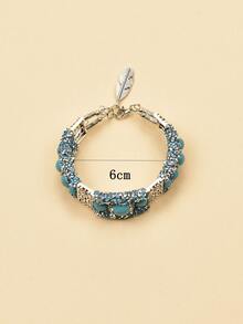 1pc Turquoise Three-layer Beaded Bracelet For Women's Vacation - Blue - View 4