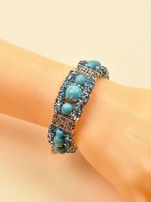 1pc Turquoise Three-layer Beaded Bracelet For Women's Vacation - Blue - View 1