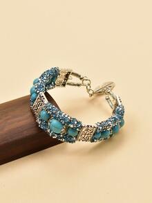 1pc Turquoise Three-layer Beaded Bracelet For Women's Vacation - Blue - View 6