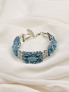 1pc Turquoise Three-layer Beaded Bracelet For Women's Vacation - Blue - View 2