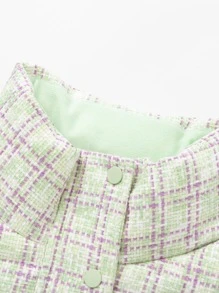 Balabala Tween Girl Plaid Pattern Pearls Patched Decor Thermal Padded Coat - Green - View 4