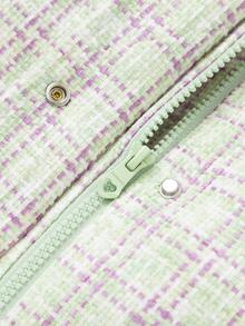 Balabala Tween Girl Plaid Pattern Pearls Patched Decor Thermal Padded Coat - Green - View 7