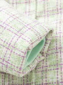 Balabala Tween Girl Plaid Pattern Pearls Patched Decor Thermal Padded Coat - Green - View 6