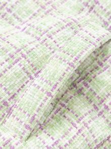 Balabala Tween Girl Plaid Pattern Pearls Patched Decor Thermal Padded Coat - Green - View 8