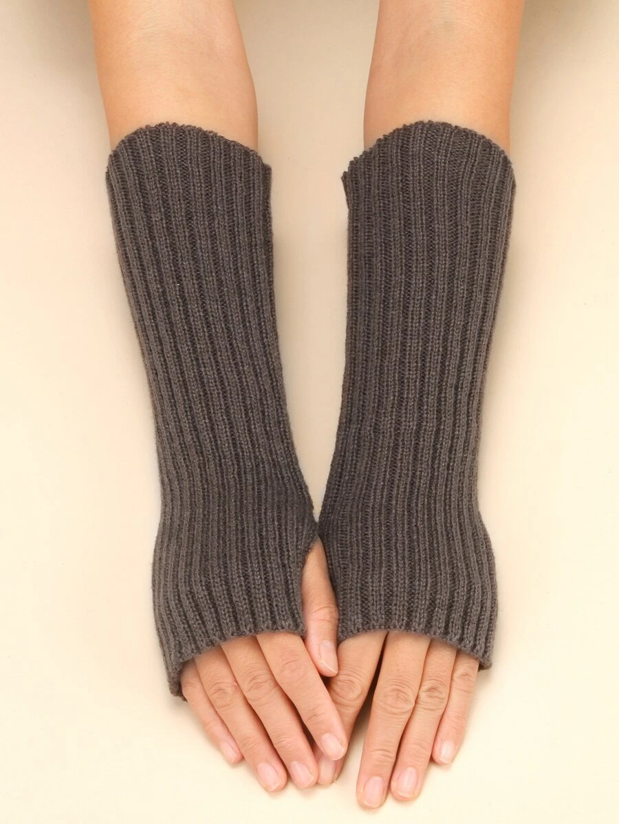 1pair Women's Knitted Fingerless Short Gloves, Leisure Versatile For Daily & Party Wear - Dark Grey - View 1