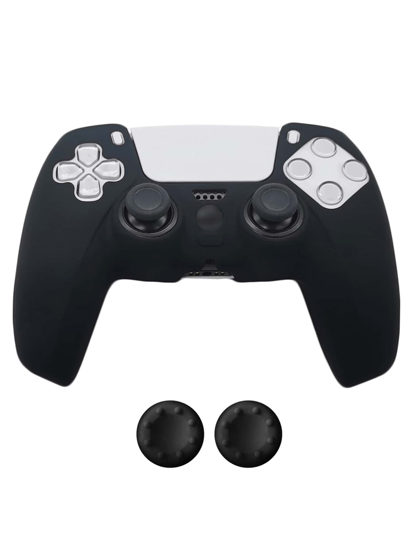 1pc PlayStation 5 Controller Silicone Cover + 2pcs P5 Controller Joystick Cap Set, Anti-Drop Anti-Dust Anti-Scratch, Enhance Gaming Experience - Black - View 1