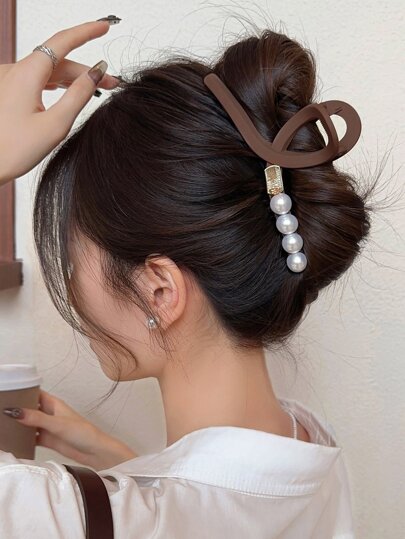 1 件时尚哑光发爪仿珍珠发爪夹，大号，适合日常使用发夹发夹发夹发夹发夹发夹秋冬发饰女士度假装女士
