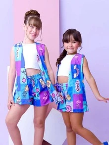 Tween Girls Dresses - Niebieski i biały - Zobacz 2