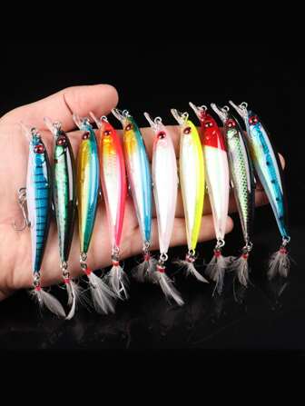 Fishing 10pcs/Set Hard Laser Minnow Bait Fishing Lure 90mm Hooks Fish Wobbler Tackle Hard Artificial Japan Bait Swimbait Crankbait