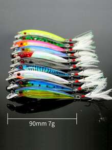 钓鱼 10 件/套 硬激光小鱼饵 钓鱼诱饵 90 毫米鱼钩 鱼摇摆器 渔具 硬人造日本鱼饵 游泳饵 摇摆饵