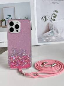 1 件星空闪光树脂 DIY 挂绳项链带，适用于 和 Android 手机壳，钻孔螺丝尼龙绳，轻巧便携 - 粉色 - 查看 6