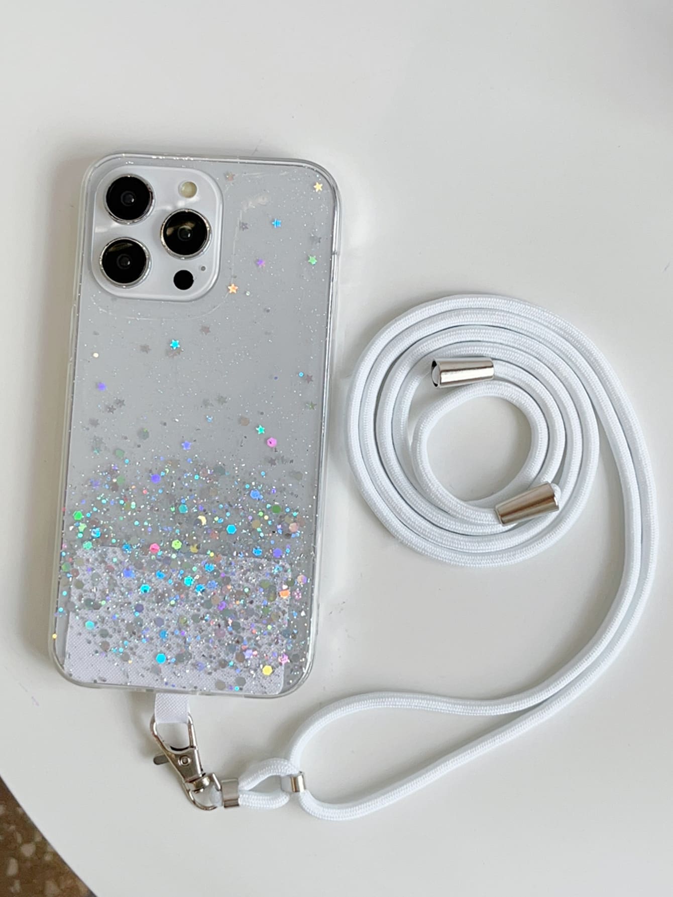 1条星空闪光树脂DIY挂绳项链带，兼容和安卓手机壳，带钻孔螺丝的尼龙绳，轻便易携