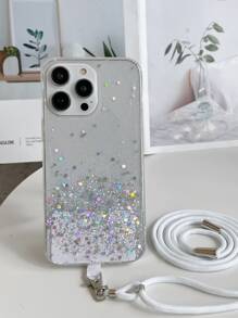 1条星空闪光树脂DIY挂绳项链带，兼容和安卓手机壳，带钻孔螺丝的尼龙绳，轻便易携 - 白色 - 查看 6