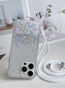 1条星空闪光树脂DIY挂绳项链带，兼容和安卓手机壳，带钻孔螺丝的尼龙绳，轻便易携 - 白色 - 查看 3