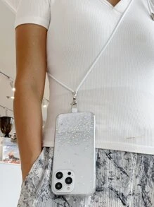 1条星空闪光树脂DIY挂绳项链带，兼容和安卓手机壳，带钻孔螺丝的尼龙绳，轻便易携 - 白色 - 查看 5