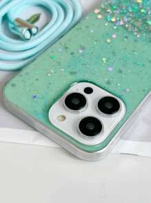 1 Stück Sternenhimmel Glitzer Harz DIY Lanyard Halskette, kompatibel mit iPhone & Android Handyhüllen, Bohr- & Schraubseil aus Nylon, leicht & tragbar - Grün - Übersicht 7